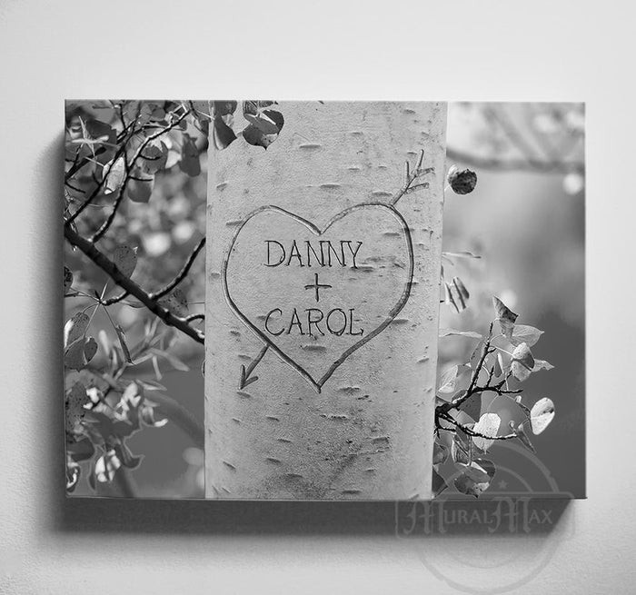Personalized Wedding Anniversary Canvas Wall Art Gift - Heart Tree Carving - Names Carved In Tree