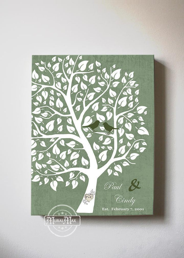 Personalized Wedding Gift Family Tree Canvas Wall Art - Make Your Wedding & Anniversary Gifts Memorable - Unique Decor - Color - Green # 1 - B01I0AODJK