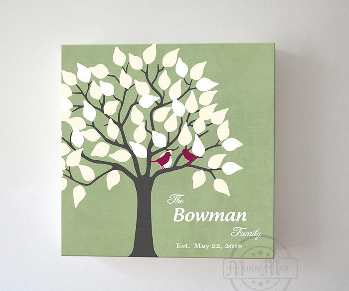 Personalized Wedding Tree Gift - Family Tree Stretched Canvas Wall Art - Unique Wall Decor -  Color - Green - B01IFBS46C