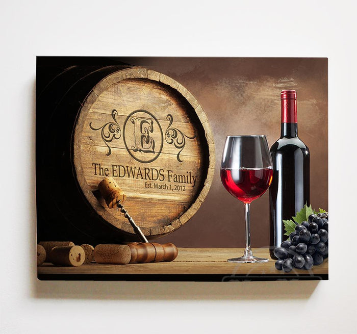Personalized Wine Barrel Canvas Sign - Rustic Barrel Wall Décor - Anniversary & Wedding Gifts For Kitchen & Living Room