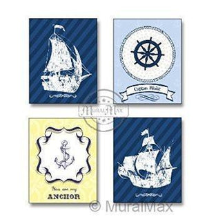 Personalized - You Are My Anchor Nautical Sailboat Theme - Unframed Print - Set of 4-B018KOB3YY-MuralMax Interiors