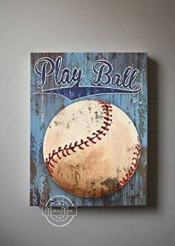 Play Ball Baseball Canvas Wall Art - Vintage Sports Canvas Sporting Event Collection-Boy Room Decor-MuralMax Interiors