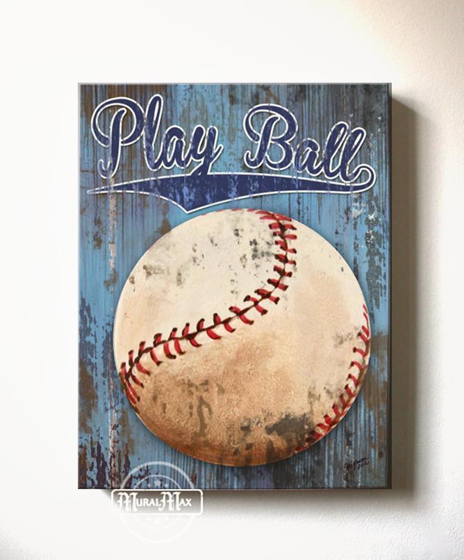 Play Ball Baseball Canvas Wall Art - Vintage Sports Canvas Sporting Event Collection-Boy Room Decor
