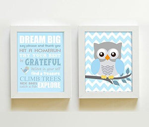 Playroom Rules Dream Big Owl Boy Room Decor - Set of 2 - Unframed Prints-Inspiration Quote-MuralMax Interiors