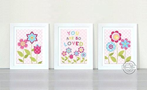 Polka Dot Floral Quote - You Are So Loved Theme - Unframed Prints - Set of 3-B018KOB2IG
