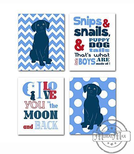 Polka Dots & Chevron Inspirational Puppy Dog Theme - Set of 4 - Unframed Prints-B01CRMJ608