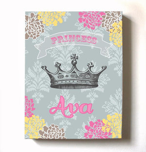 Princess Crown Wall Art Girls Room Decor - Personalized Floral Princess Crown Nursery Art-MuralMax Interiors