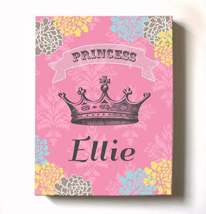 Princess Crown Wall Art Girls Room Decor - Personalized Floral Princess Crown Nursery Art-MuralMax Interiors