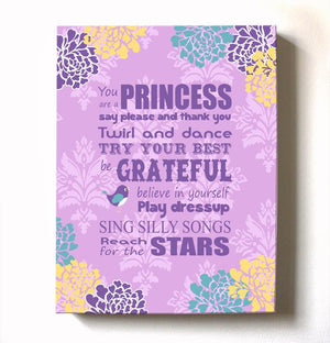 Princess Playroom Rules Girls Nursery Art - Inspirational Girl Room Decor - Floral Canvas Nursery Art - Choose From Designer Colors-MuralMax Interiors