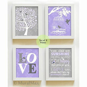 Purple And Gray Girl Room Decor - You Are My Sunshine Family Tree Collection - Set of 4 - Unframed Prints-B01CRMJXC4-MuralMax Interiors