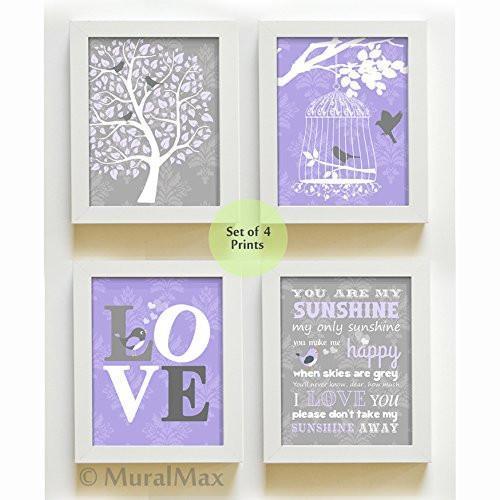 Purple And Gray Girl Room Decor - You Are My Sunshine Family Tree Collection - Set of 4 - Unframed Prints-B01CRMJXC4