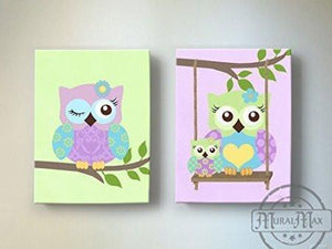 Purple Owls Canvas Decor - Whimsical Owl Girl Nursery Wall Art - Set of 2-MuralMax Interiors