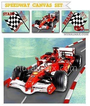Race Car Nursery Theme - Canvas Decor - Set of 3-B018ISK6Z4-MuralMax Interiors