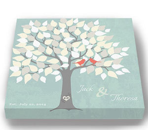 Romantic Wedding Guest Book -100 Leaf Tree Canvas Wall Art - Couples Gifts - Aqua 100 Guests-MuralMax Interiors