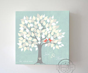 Romantic Wedding Guest Book -100 Leaf Tree Canvas Wall Art - Couples Gifts - Aqua 100 Guests-MuralMax Interiors