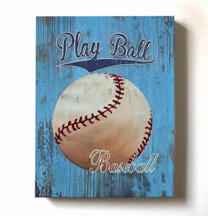 Rustic Baseball Play Ball Canvas Wall Art - Vintage Sports Decor - Boy Room Artwork - Choice of Colors-MuralMax Interiors