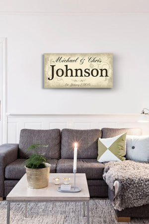 Rustic Couple Sign Custom Family Name & Established Date Stretched Canvas Wall Art-MuralMax Interiors