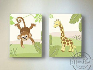 Safari Monkey & Giraffe Collection -Canvas Decor - Set of 2-B018ISNOA8-MuralMax Interiors