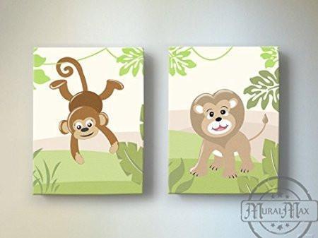 Safari Monkey & Lion Collection - Canvas Decor - Set of 2-B018ISNRNW