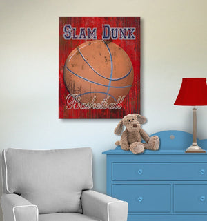 Slam Dunk Vintage Basketball Canvas Wall Art for Boys Room Or Man Cave-MuralMax Interiors
