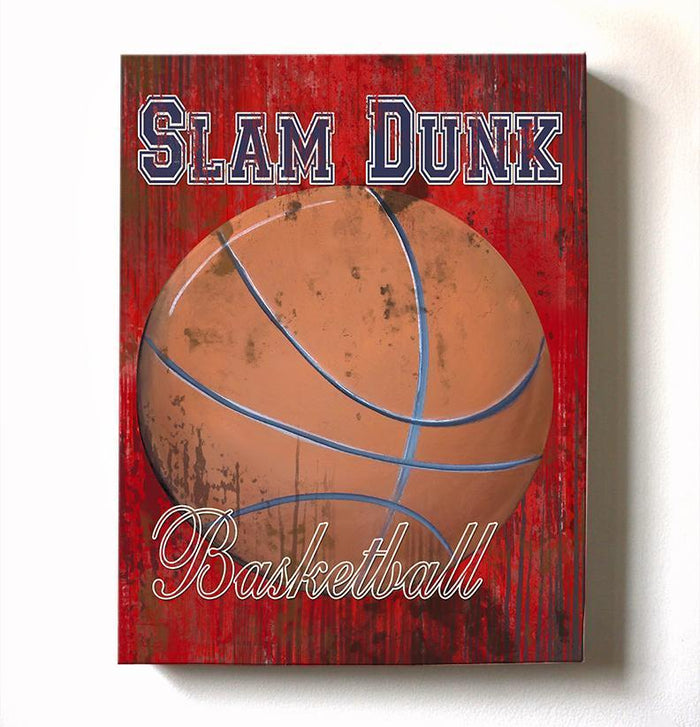 Slam Dunk Vintage Basketball Canvas Wall Art for Boys Room Or Man Cave