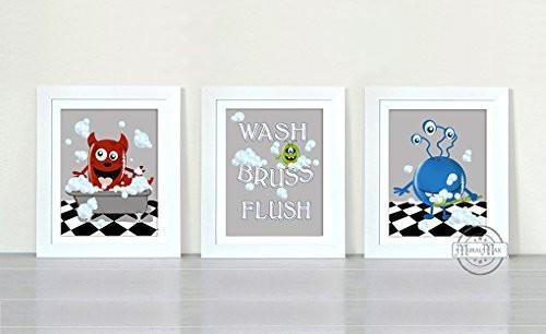 Splish Splash I'm Taking A Bath Guys Theme - Set of 3 - Unframed Prints-B01CRT5UA6