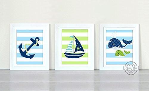 Striped Boating & Nautical Collection - Set of 3 - Unframed Prints-B01CRT64JC