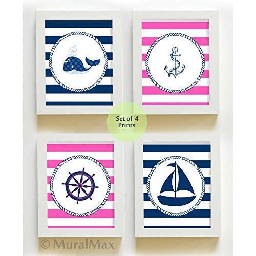 Striped Nautical Nursery Decor - Unframed Prints- Set of 4-B018KOBO70