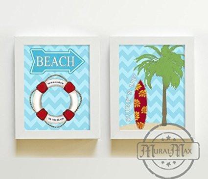 Surfers Beach Theme - Chevron Unframed Prints - Set of 2-B018KOC7DU