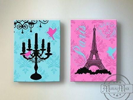 The Candelabra & Eiffel Tower Theme - The Paris Collection - Canvas Decor - Set of 2-B018ISLYR8
