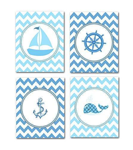 The Chevron Nautical Collection - Set of 4 - Unframed Prints-B01CRT842M