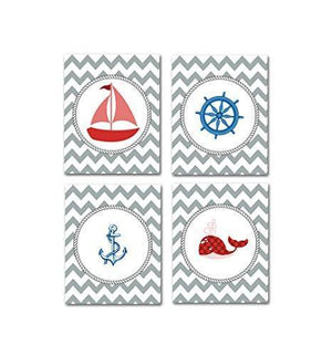 The Chevron Nautical Collection - Set of 4 - Unframed Prints-B01CRT883M-MuralMax Interiors