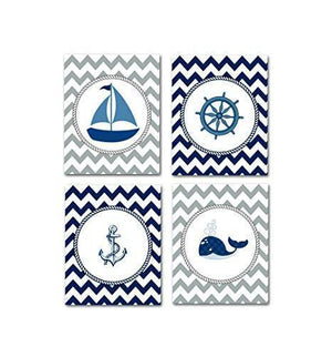 The Chevron Nautical Collection - Set of 4 - Unframed Prints-B01CRT8C88-MuralMax Interiors