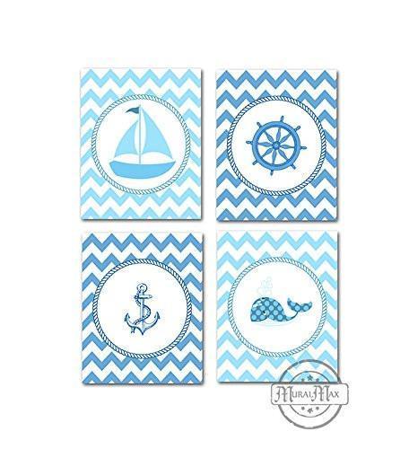 The Chevron Nautical Collection - Set of 4 - Unframed Prints-B01CRT8KGW