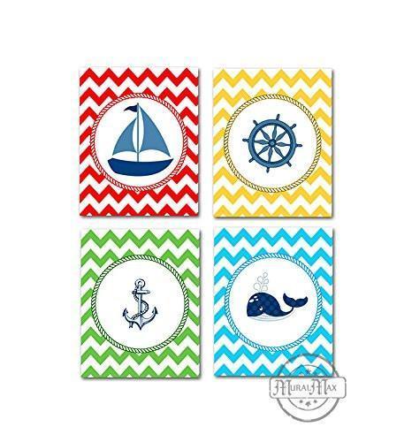 The Chevron Nautical Collection - Set of 4 - Unframed Prints-B01CRT8O7M