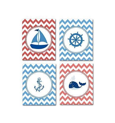 The Chevron Nautical Collection - Set of 4 - Unframed Prints-B01CRT98AE