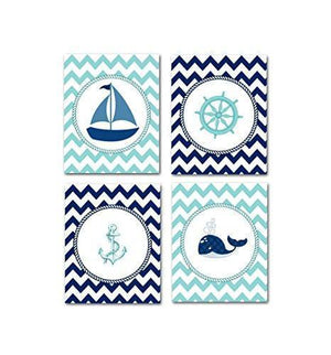 The Chevron Nautical Collection - Set of 4 - Unframed Prints-B01CRT9U8O-MuralMax Interiors