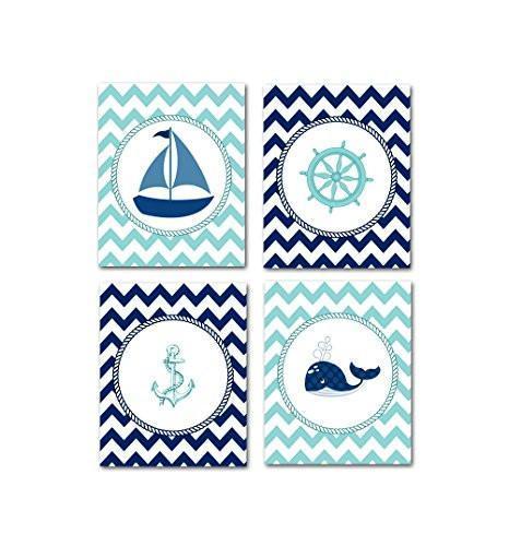 The Chevron Nautical Collection - Set of 4 - Unframed Prints-B01CRT9U8O