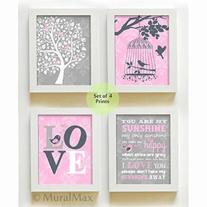 The Love & Family Tree Collection - Girl Room Decor - Set of 4 - Unframed Prints-B01CRMIU4Q-MuralMax Interiors