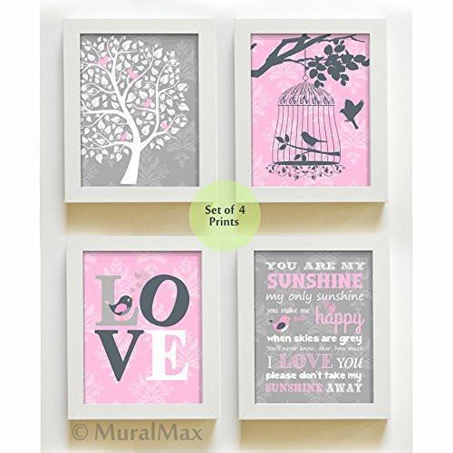 The Love & Family Tree Collection - Girl Room Decor - Set of 4 - Unframed Prints-B01CRMIU4Q