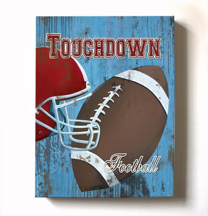 Touchdown Football Rustic Boys Room Decor - Vintage Football Canvas Wall Art