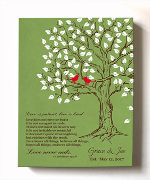 Tree Of Life Family Tree & Lovebirds Canvas Wall Art, Wedding & Anniversary Gifts, Custom Wall Decor - Green # 2 - B01HWLKOLO-MuralMax Interiors