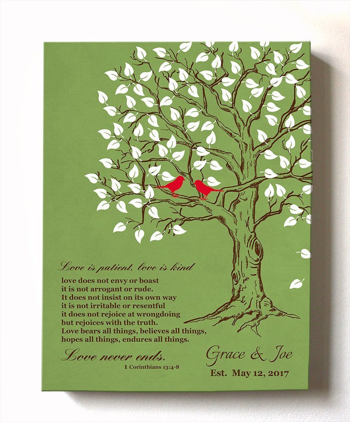 Tree Of Life Family Tree & Lovebirds  Canvas Wall Art, Wedding & Anniversary Gifts, Custom Wall Decor - Green # 2 - B01HWLKOLO