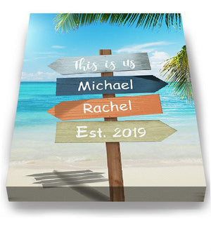 Tropical Beach Sign This is Us Canvas Wall Art - Personalized with Name and Date - Unique Home Decor-MuralMax Interiors