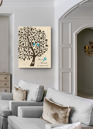 Unique Family Tree Stretched Canvas Wall Art - Make Your Wedding &amp; Anniversary Gifts Memorable - Unique Decor - Color Beige # 1 - B01I0AODJKHomeMuralMax Interiors
