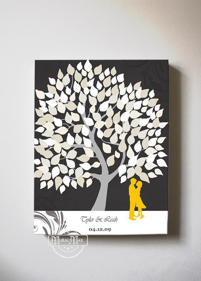 Unique Guest Book Alternative - Personalized Wedding Guestbook Tree Canvas Art - Charcoal