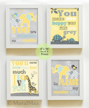 Unisex - You Are My Sunshine - Unframed Prints - Nursery Baby Art - Set of 4 - Multi-Colored-MuralMax Interiors