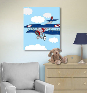 Vintage Airplane Boy Room Decor - Biplane Canvas Art - The Aviation Collection-B018ISHH92-MuralMax Interiors