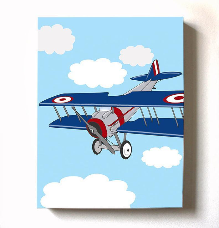 Vintage Airplane Boy Room Decor - Biplane Canvas Art - The Aviation Collection