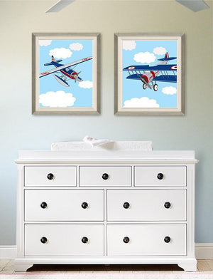 Vintage Airplane Nursery Theme - Unframed Prints - Set of 2-B018KOCP8W-MuralMax Interiors